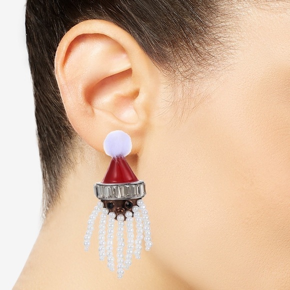 NWT HOLIDAY LANE SILVER TONE CRYSTAL, BEAD AND POM-POM SANTA EARRINGS - Picture 2 of 5